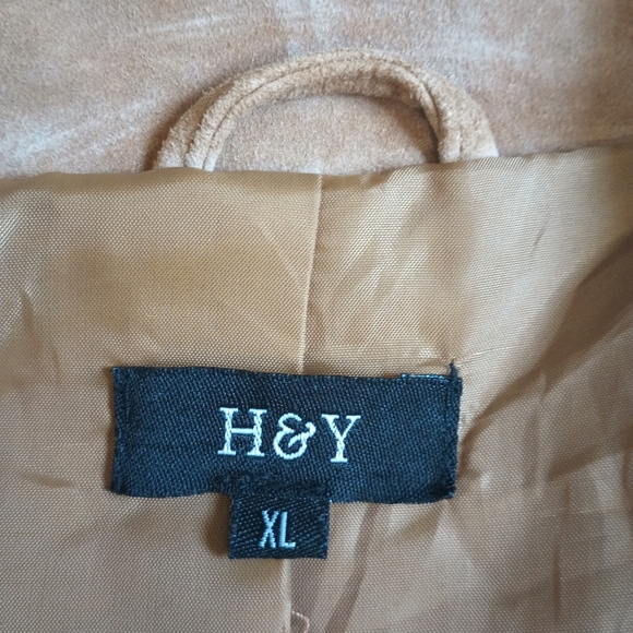 H Y Womens Vintage Leather Blazer XL Tan Mobwife 70s Hippie Quiet Luxury Classic - Picture 9 of 15